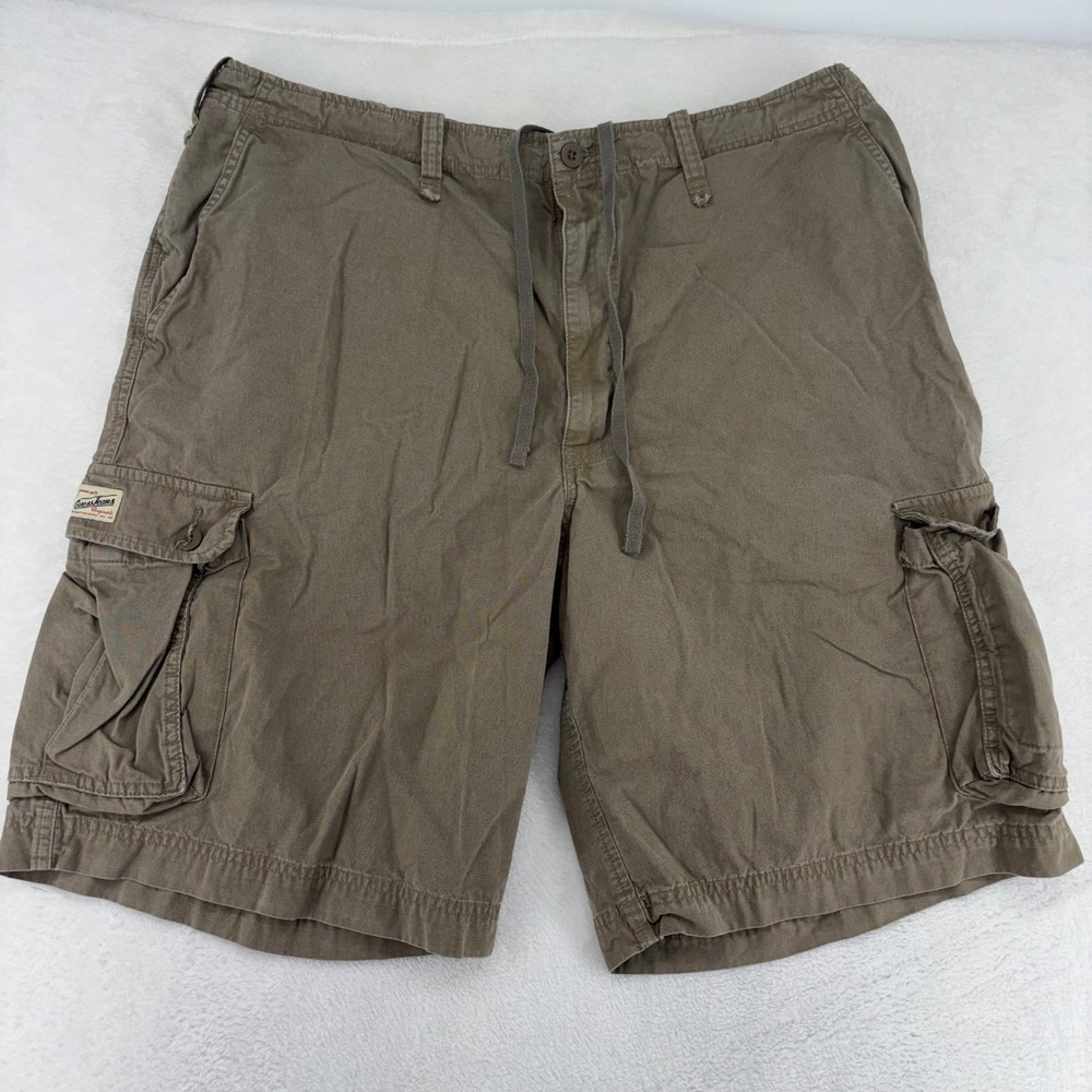 Vintage Guess Jeans Originals Mens Brown Cargo Shorts Size 40 Premium Cotton Y2K